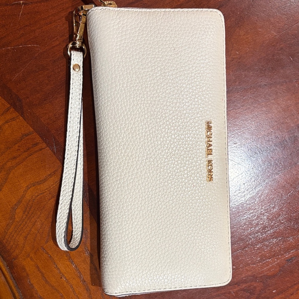 Michael Kors Cream Wristlet with Gold Accents